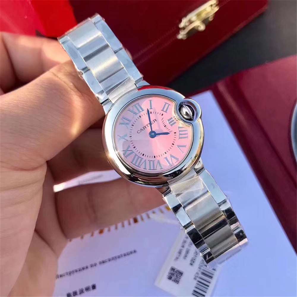 v6厂卡地亚28mm蓝气球w6920038ballon bleu de cartier粉面石英机芯女