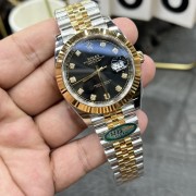 C/Clean Factory Rolex Datejust Series/41mm Gold Black Diamond Face