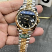 C/Clean Factory Rolex Datejust Series/41mm Gold Black Diamond Face