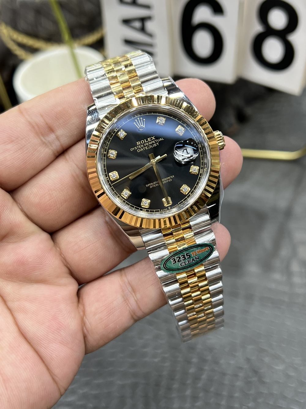 C/Clean Factory Rolex Datejust Series/41mm Gold Black Diamond Face  第2张