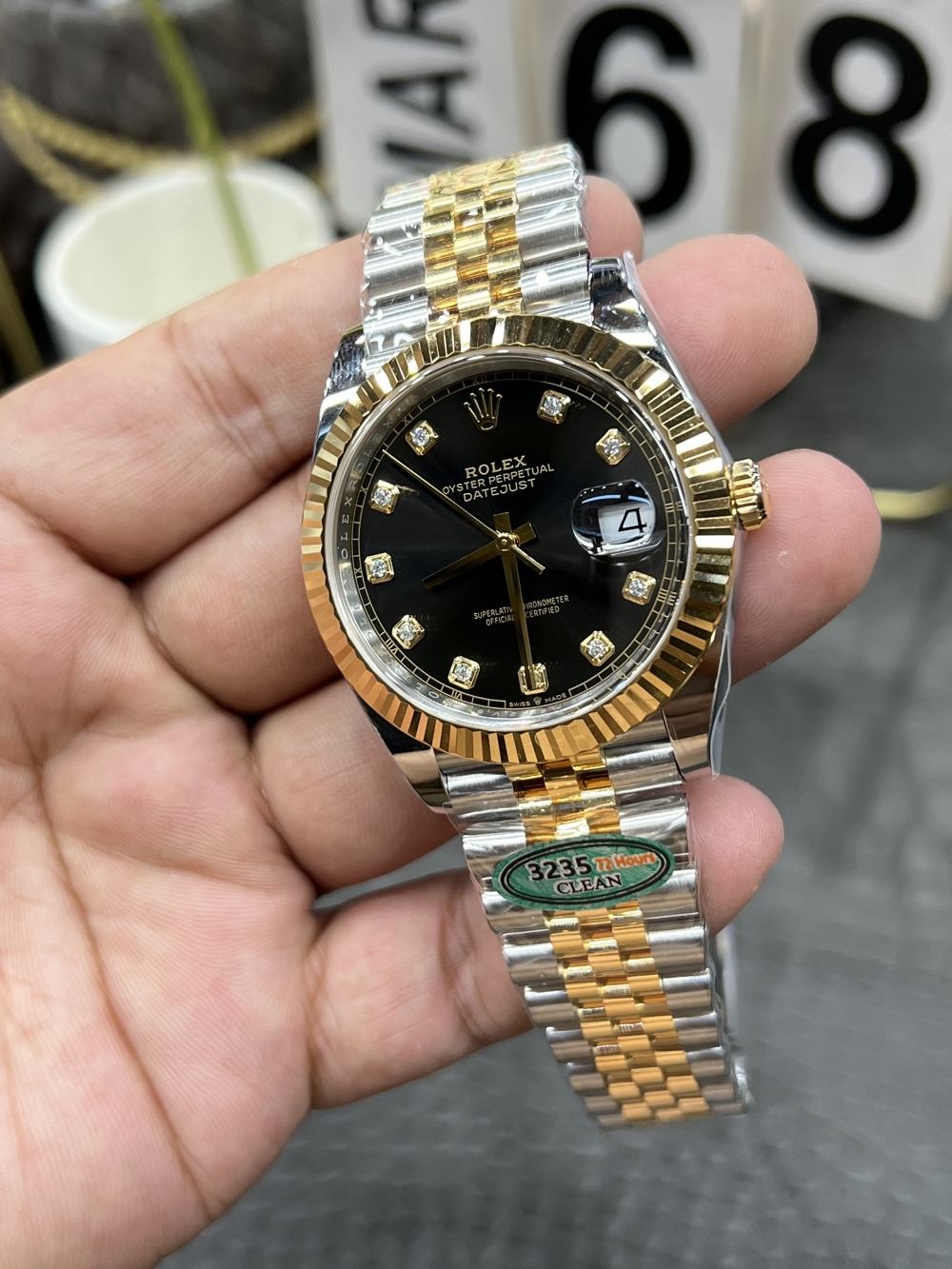 C/Clean Factory Rolex Datejust Series/41mm Gold Black Diamond Face  第5张