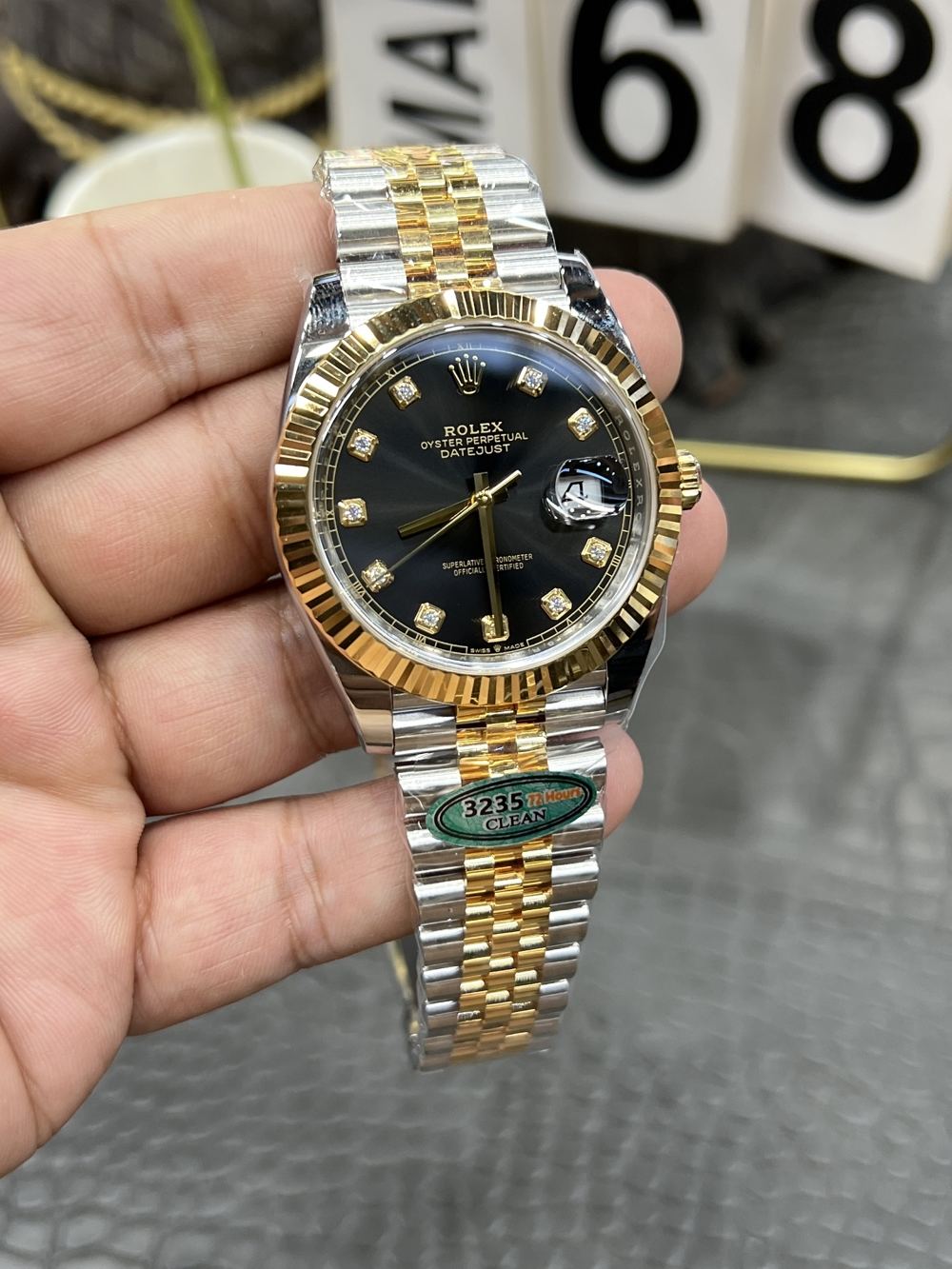 C/Clean Factory Rolex Datejust Series/41mm Gold Black Diamond Face  第4张