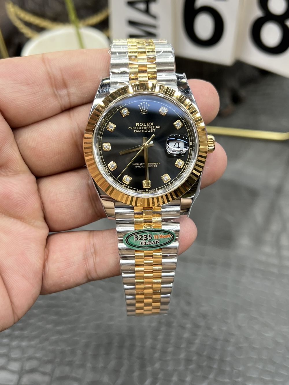 C/Clean Factory Rolex Datejust Series/41mm Gold Black Diamond Face  第1张