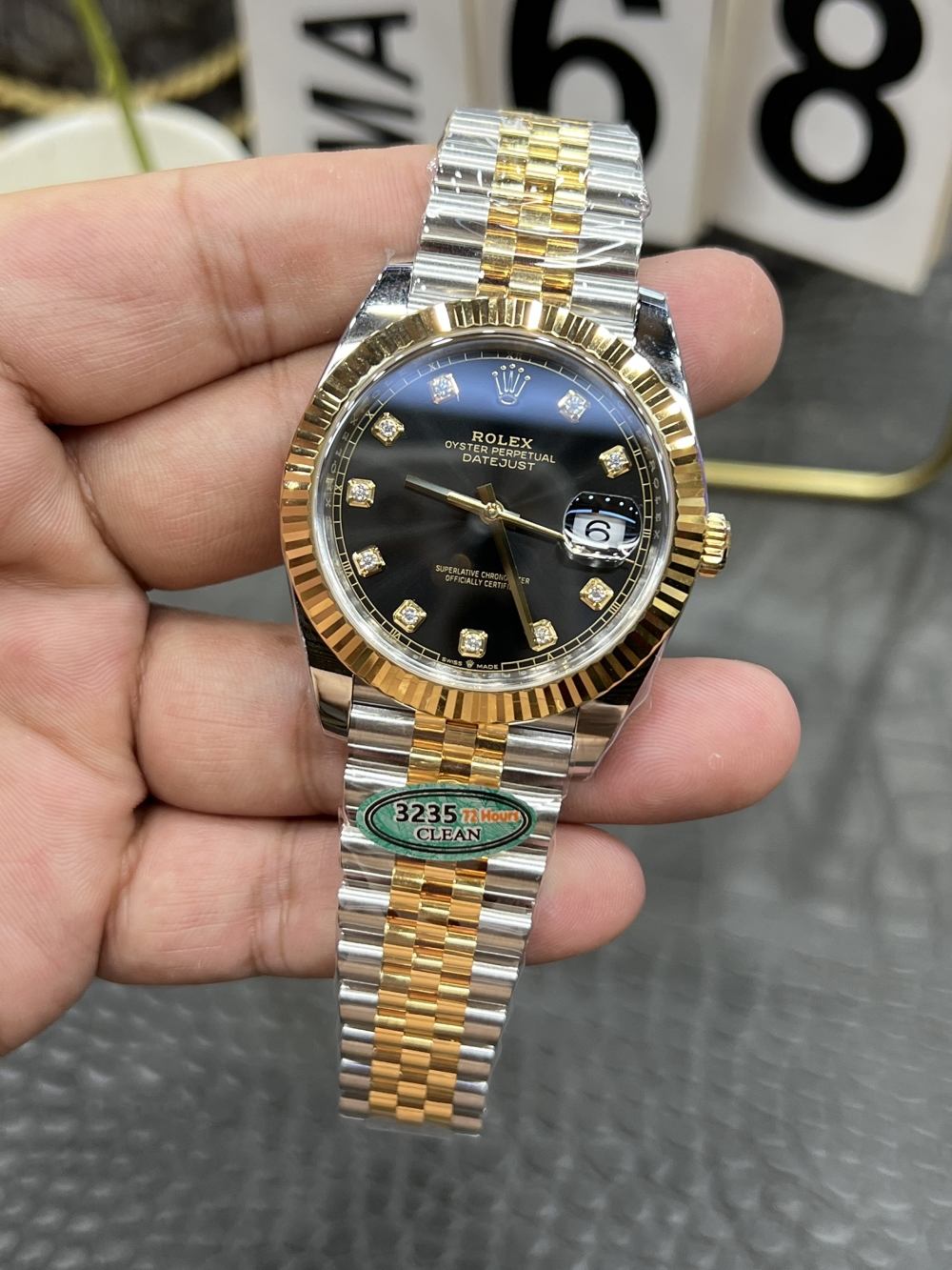 C/Clean Factory Rolex Datejust Series/41mm Gold Black Diamond Face  第3张