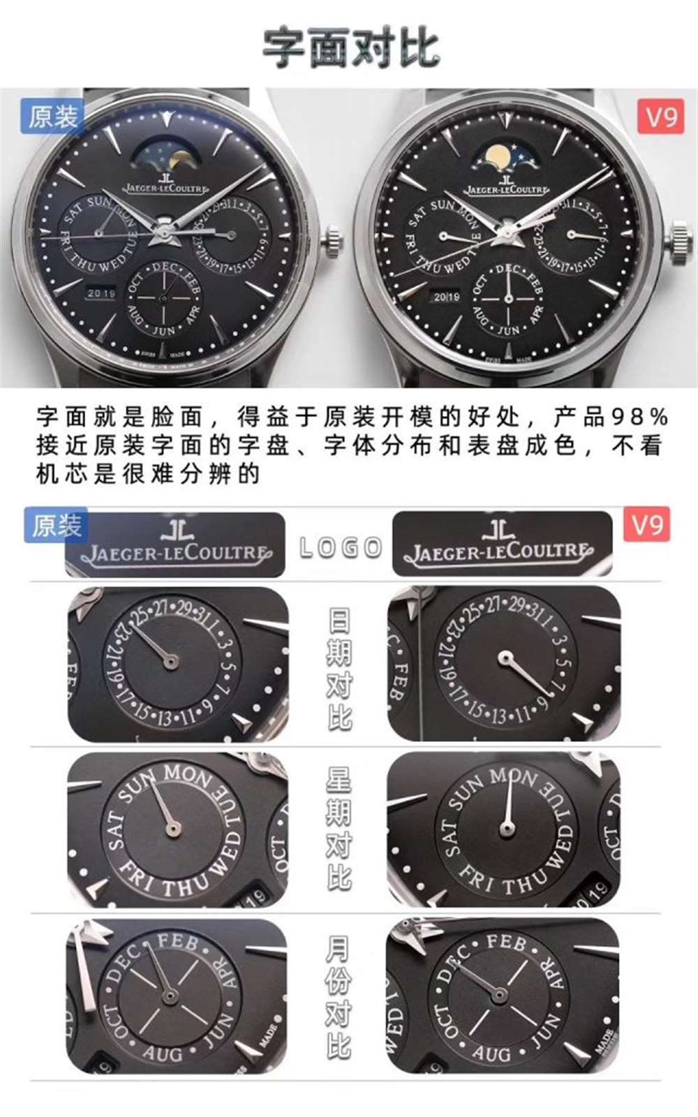 V9厂积家大师万年历复刻表评测-V9厂万年历130842J真假对比 第4张